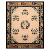 8x10 Beige with Peach Undertone Peach Black Color Hand Tufted Medallion New Zealand Wool  Oriental Rug